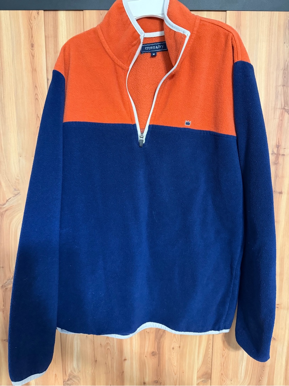 crown & ivy Orange and Navy Colorblock Quarter-Zip Fleece Pullover